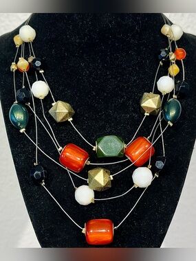 Autograph Multi-Strand Necklace with Red, Green, Gold, Black and White Beads